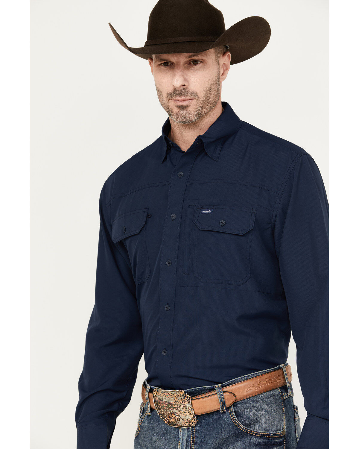 Image #2 - Wrangler Men's Solid Performance Long Sleeve Button Down Shirt, , hi-res