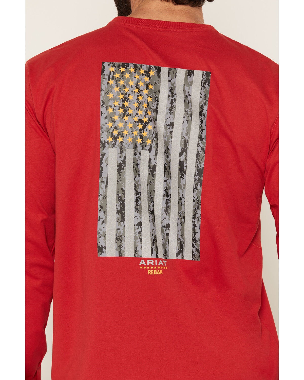 Image #4 - Ariat Men's Rebar Workman Reflective Flag Long Sleeve T-Shirt, Red, hi-res