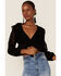 Saints & Hearts Women's Floral Lace Ruched Crop Top, Black, hi-res