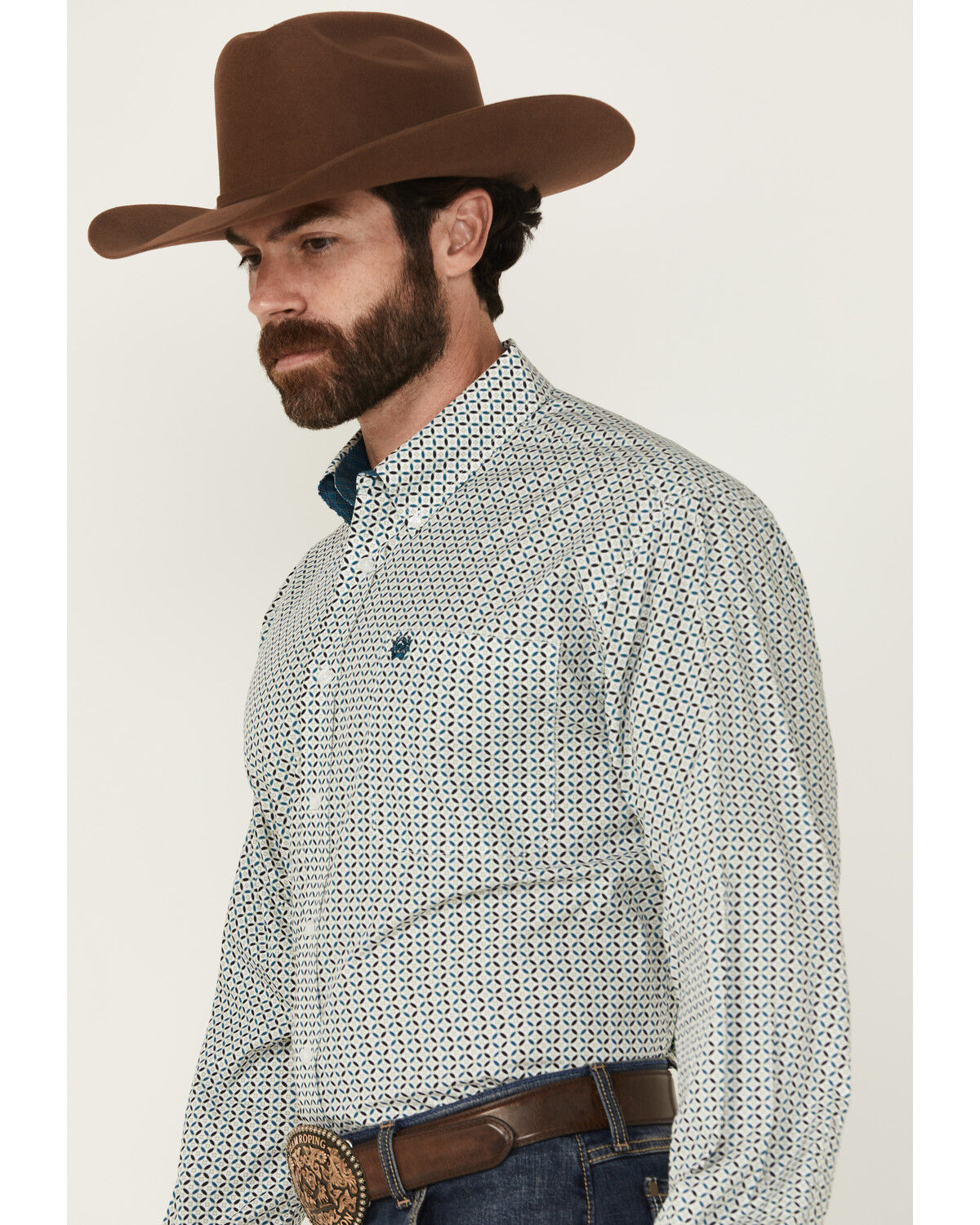 Image #2 - Cinch Men's Geo Print Long Sleeve Button-Down Western Shirt - Big, White, hi-res