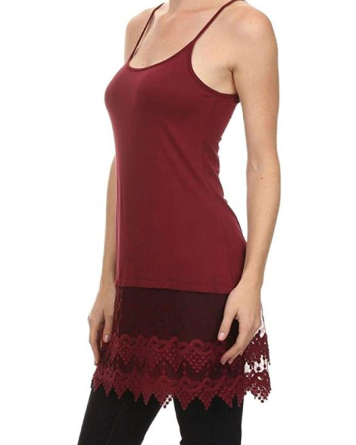Image #1 - Origami Women's Solid Lace Hem Tank, , hi-res