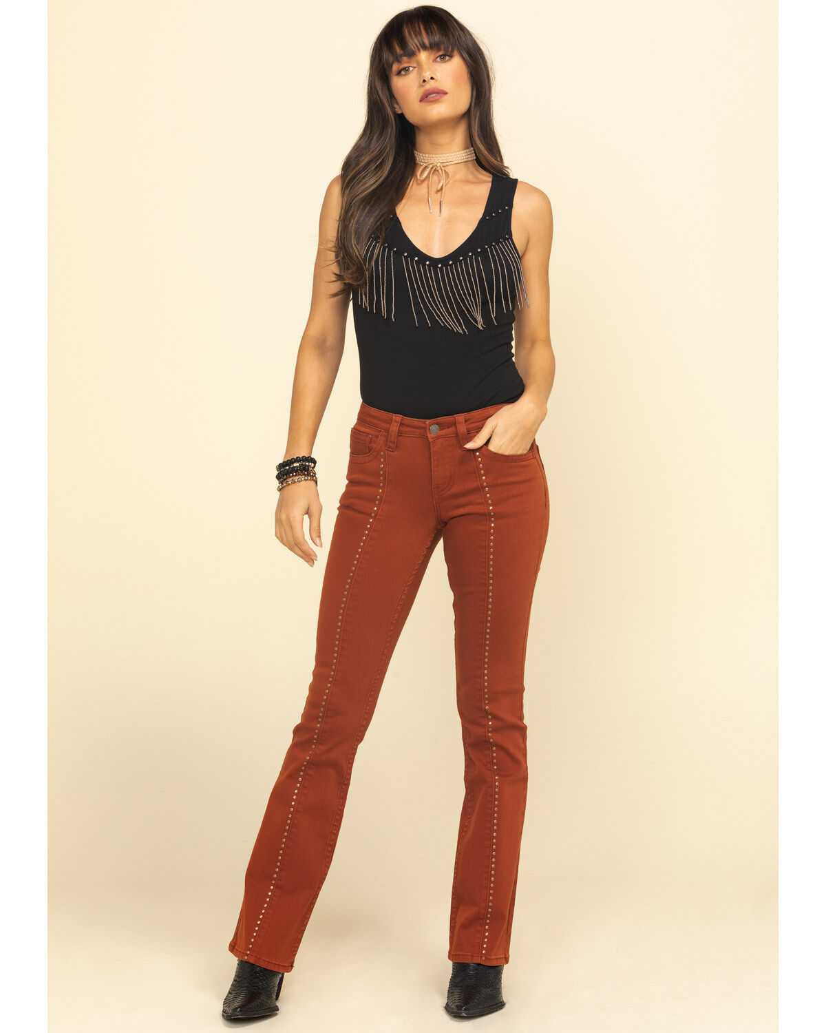 Image #2 - Shyanne Women's Rust Studded Front Seam Bootcut Jeans, , hi-res