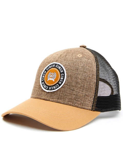Cinch Men's Brown Logo Circle Patch Mesh-Back Ball Cap , Brown, hi-res