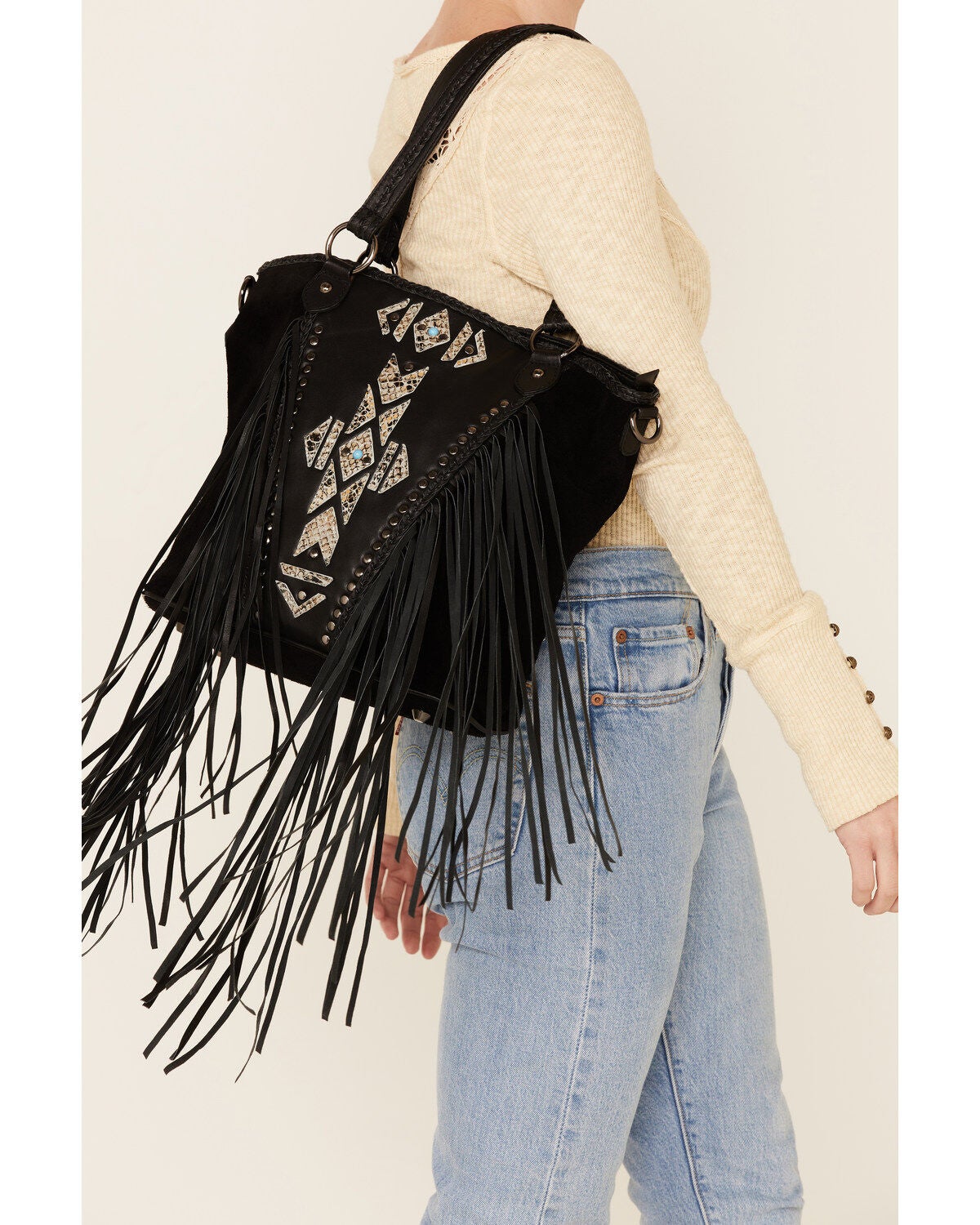 black fringe purses