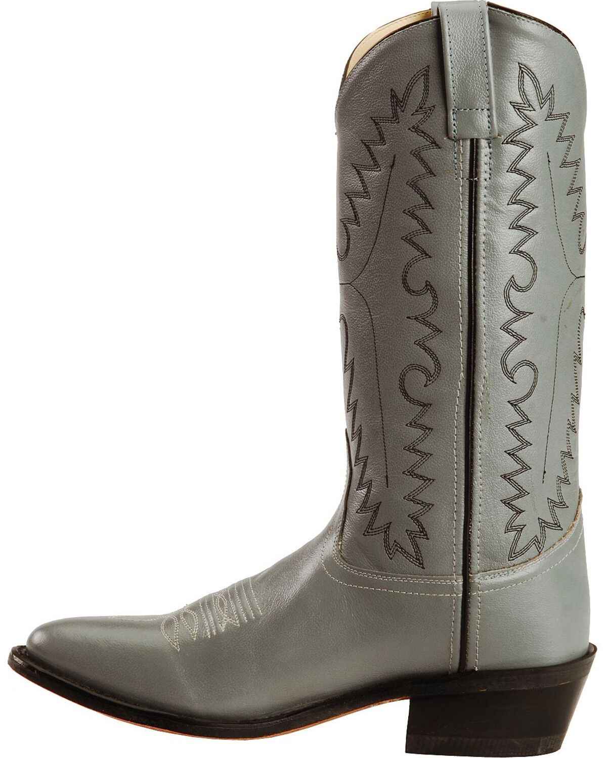 Image #3 - Old West Men's Smooth Leather Western Boots - Round Toe, Grey, hi-res