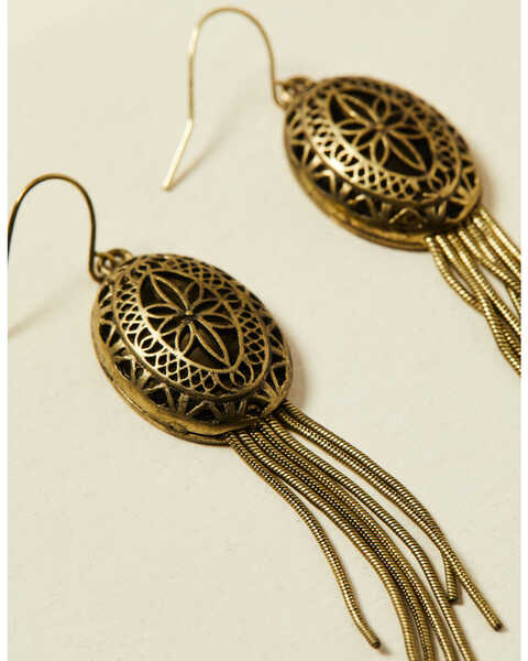 Image #2 - Shyanne Women's Gilded Gold Oval Filagree Tassel Earrings, Gold, hi-res