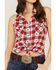 Shyanne Women's Plaid Print Stars America Sleeveless Top, Red, hi-res