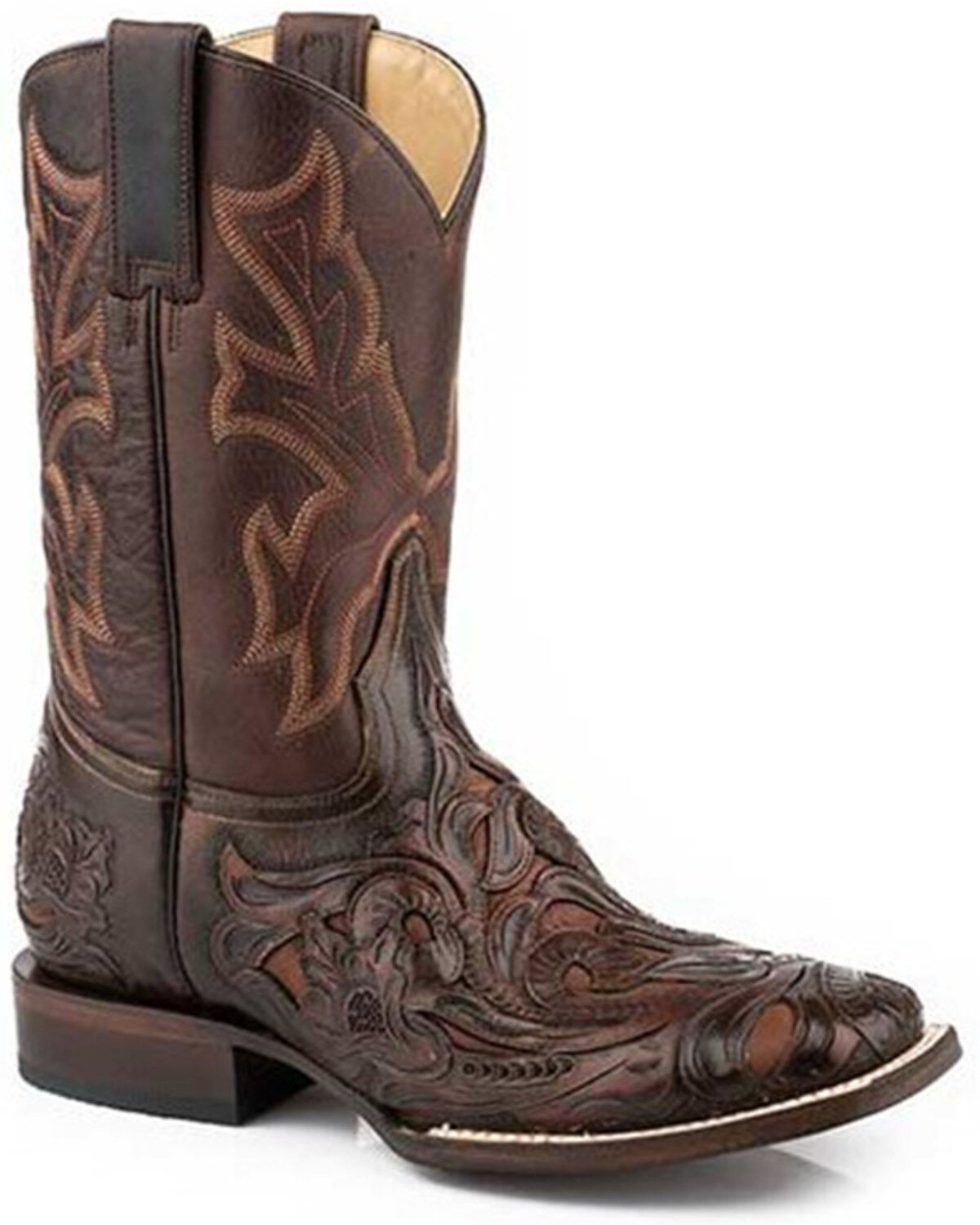 Image #1 - Stetson Men's Tooled Wicks Inlay Western Boots - Broad Square Toe, , hi-res