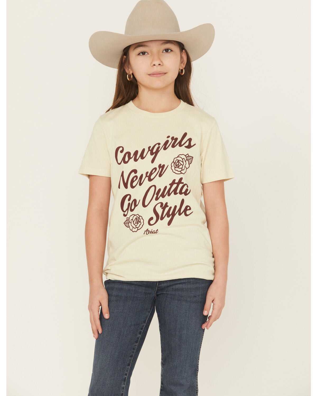 Ariat Girls' Outta Style Short Sleeve Graphic Tee, Tan, hi-res