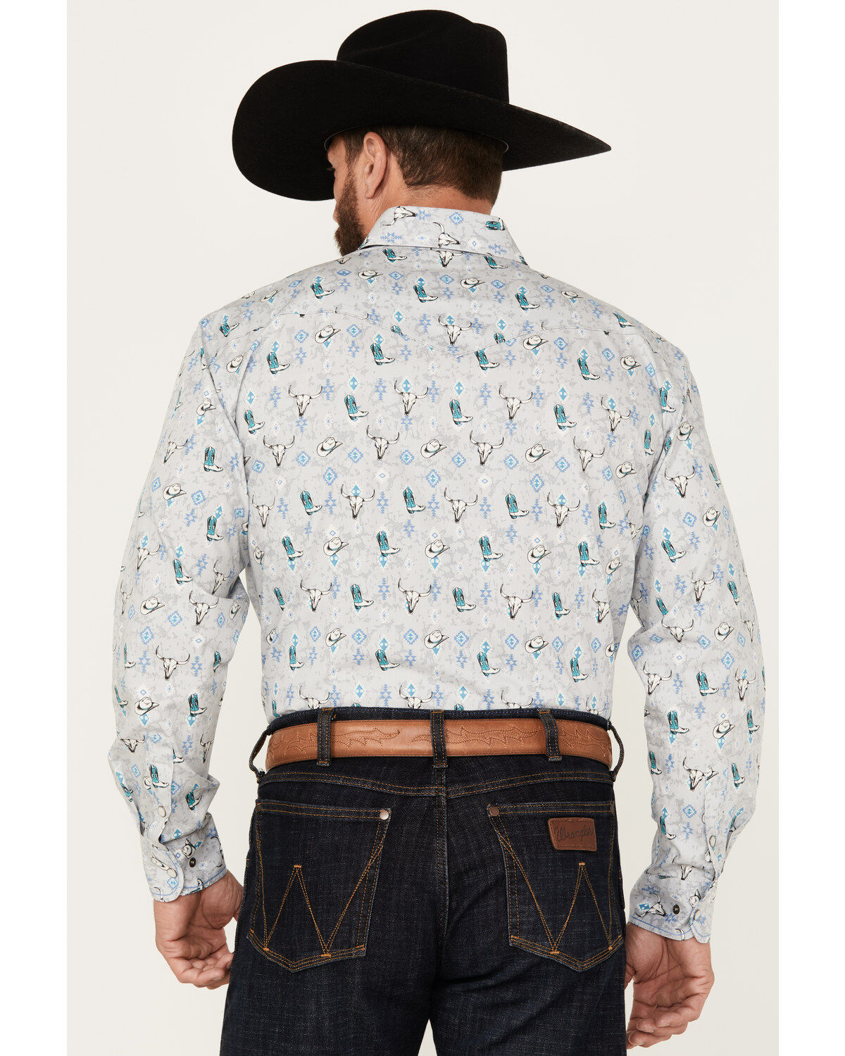 Image #4 - Rough Stock by Panhandle Men's Novelty Print Long Sleeve Snap Western Shirt, Grey, hi-res