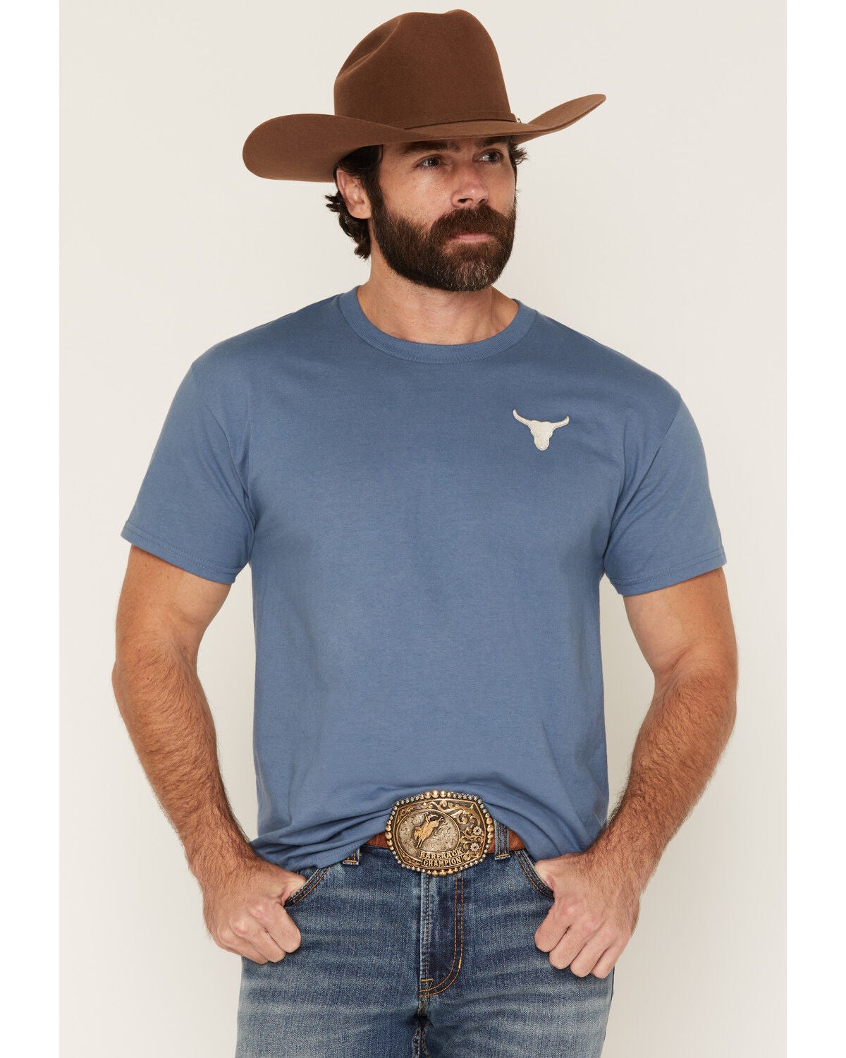 Cody James Men's Bull Skull Embroidered Short Sleeve Graphic T-Shirt, Slate, hi-res