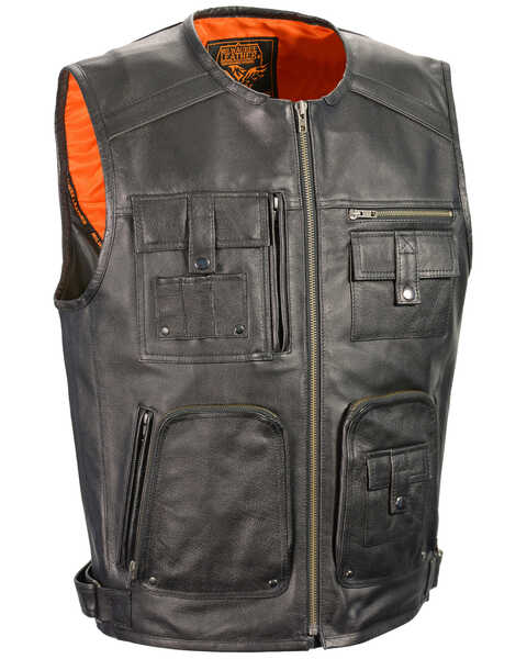 Milwaukee Leather Men's Zipper Front Super Utility Multi Pocket Vest, Black, hi-res