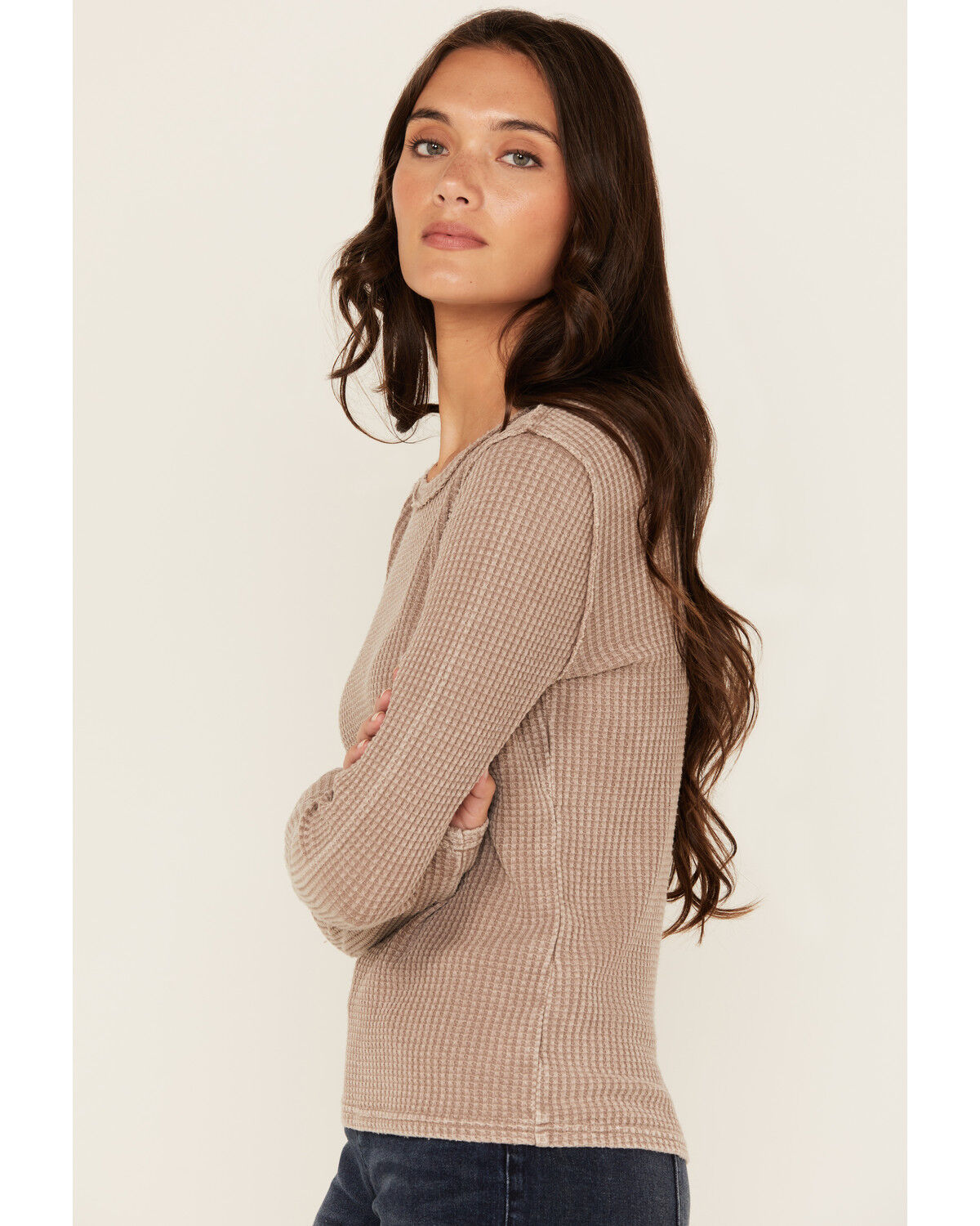 Image #2 - White Crow Women's Solid Long Sleeve Waffle Knit Shirt, Brown, hi-res