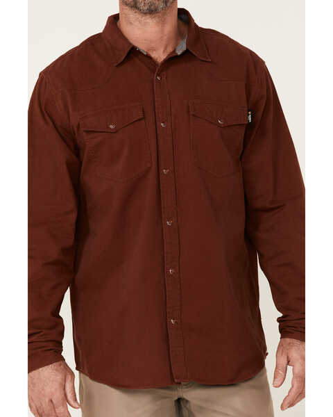 Image #3 - Hawx Men's Solid Mahogany Twill Snap Long Sleeve Work Shirt - Big , Mahogany, hi-res