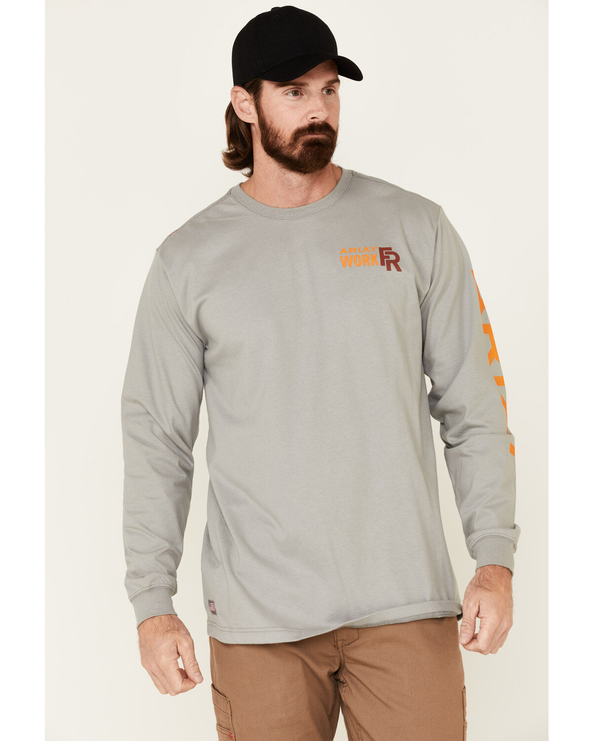Image #1 - Ariat Men's FR Logo Crew Neck Long Sleeve Shirt, , hi-res