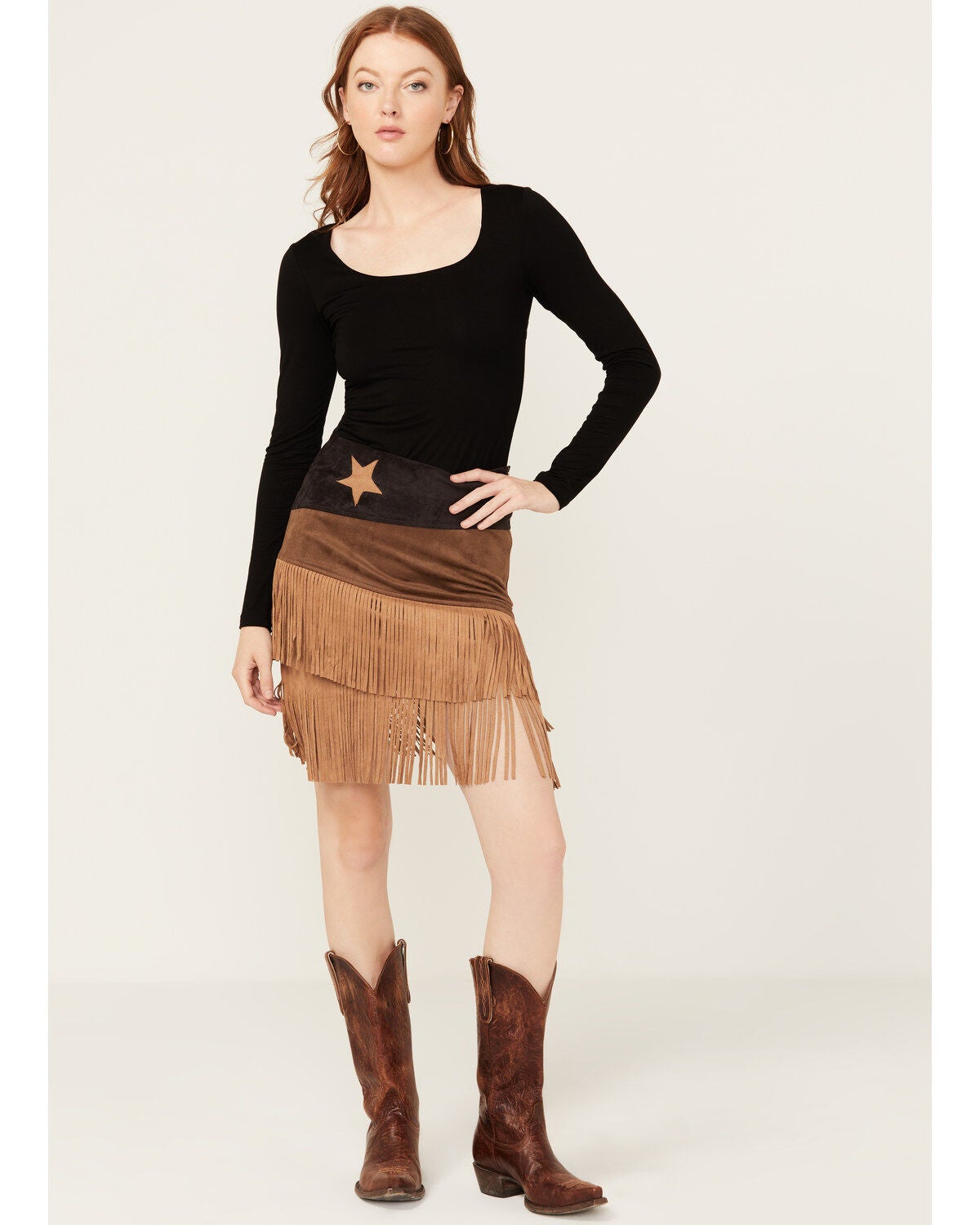Vocal Women's Star Fringe Skirt, Black, hi-res