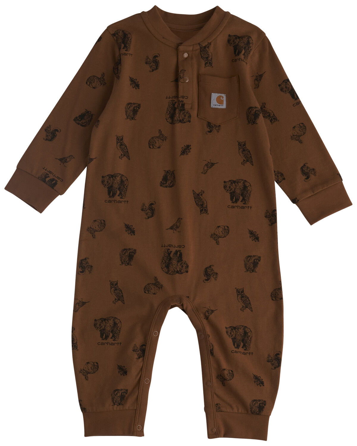 Image #1 - Carhartt Infant Boys' Wildlife Print Long Sleeve Onesie, Brown, hi-res