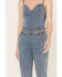 Image #4 - Rock & Roll Denim Women's Medium Wash Straight Leg Stretch Jumpsuit, Blue, hi-res