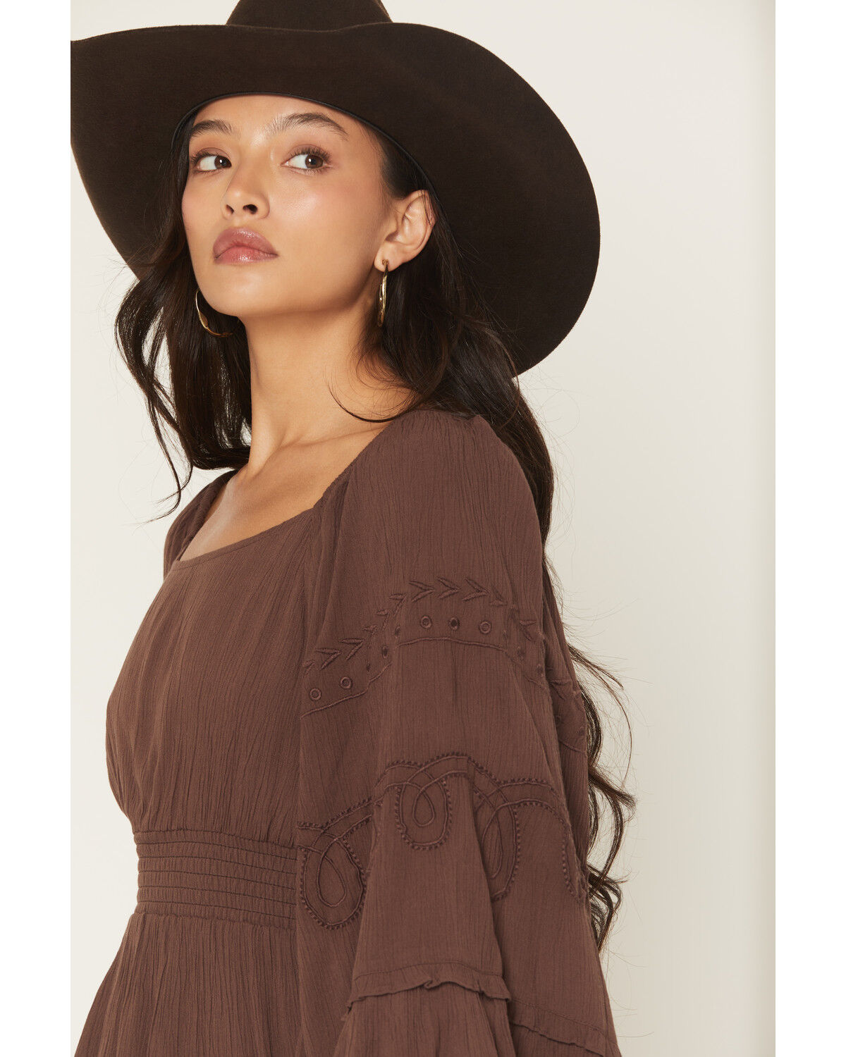 Image #2 - Shyanne Women's Highlands Bell Sleeve Embroidered Mini Dress, Brown, hi-res