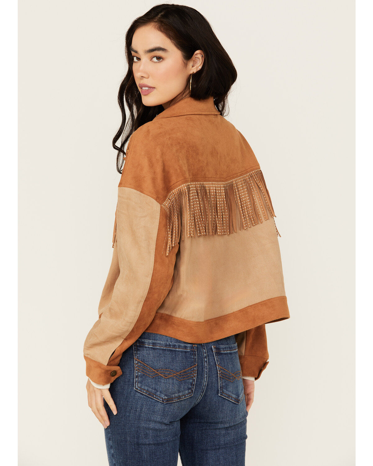 Image #4 - Miss Me Women's Western Embroidered Fringe Jacket, Tan, hi-res