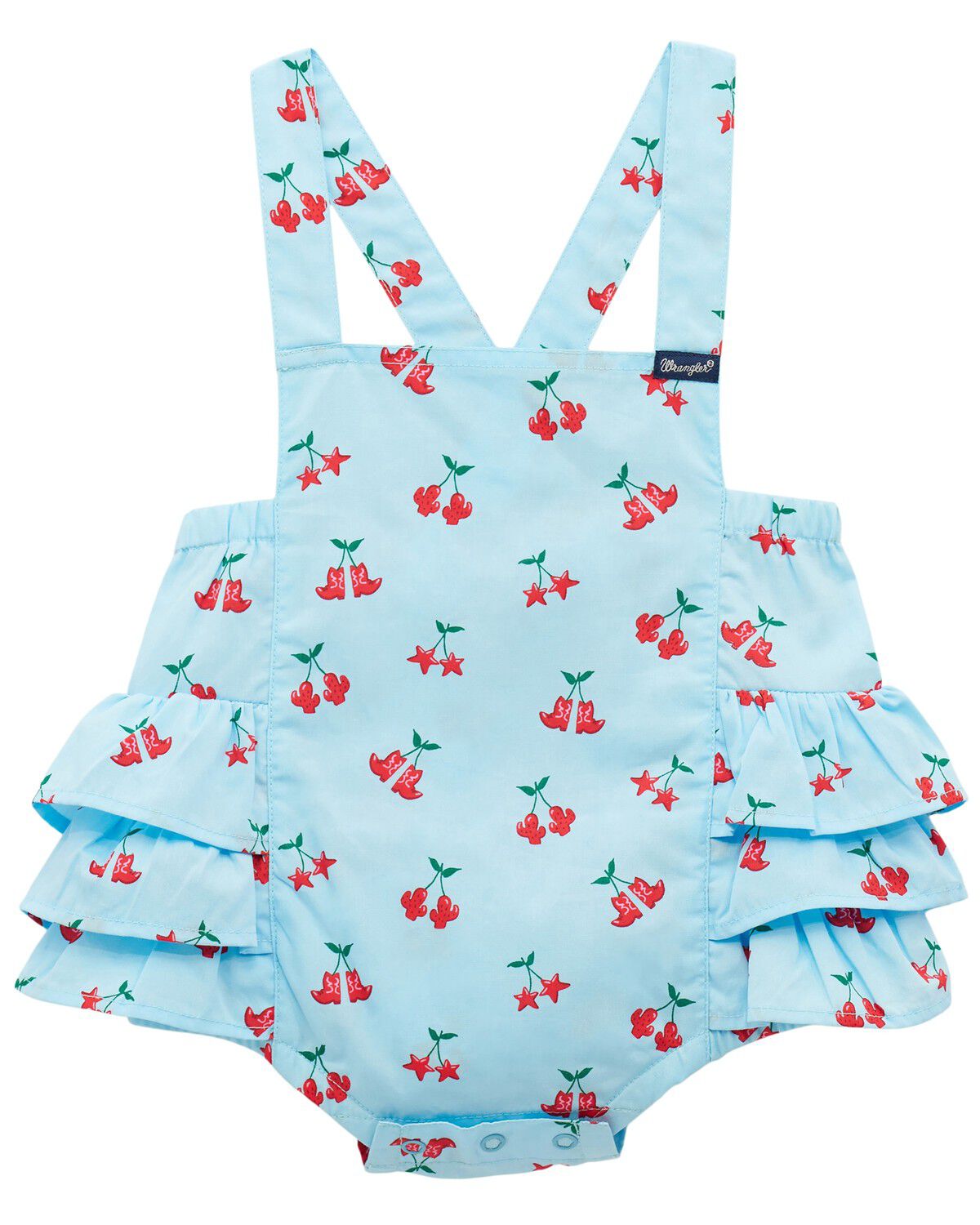 Wrangler Infant Girls' Boot Cherry Ruffle Onesie, Blue, hi-res