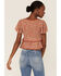 En Crème Women's Rust Floral Ditsy Peplum Ruffle Top, Rust Copper, hi-res