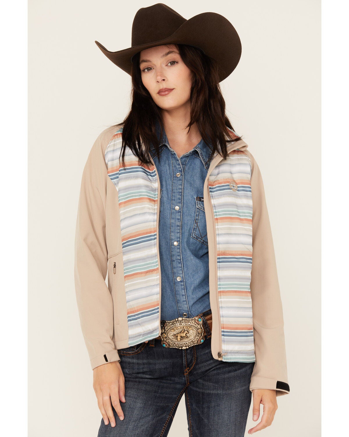 Hooey Women's Serape Striped Softshell Jacket, Lavender, hi-res