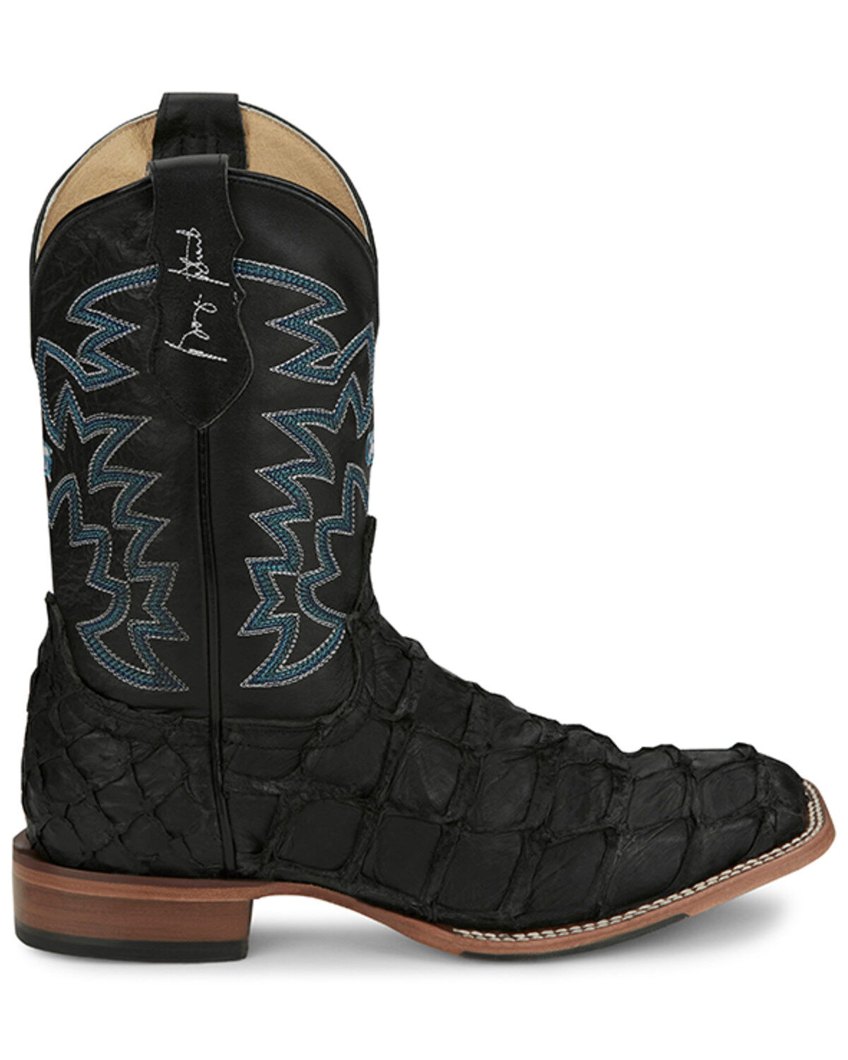 Image #2 - Justin Men's Ocean Front Exotic Pirarucu Western Boots - Broad Square Toe, Black, hi-res