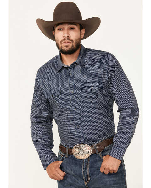 Cody James Men's Old West Checkered Print Long Sleeve Snap Western Shirt, Dark Blue, hi-res
