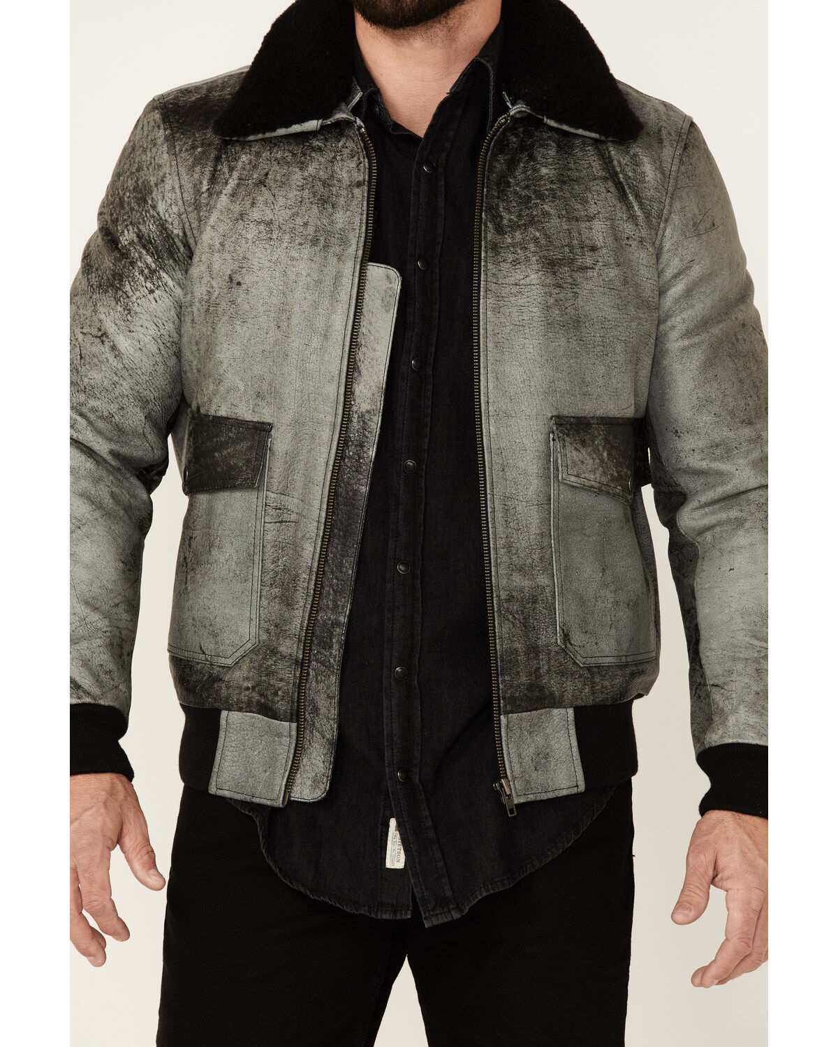 Image #3 - Understated Leather Men's Spirit Distressed Cowhide Zip-Front Leather Bomber Jacket, Distressed Black, hi-res