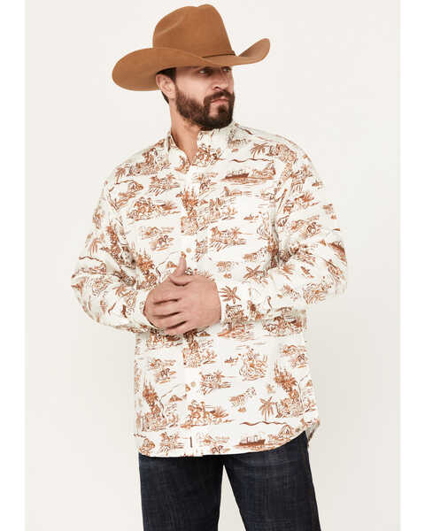 Ariat Men's Paniolo Aloha Stretch Classic Fit Long Sleeve Button-Down Western Shirt, Sand, hi-res
