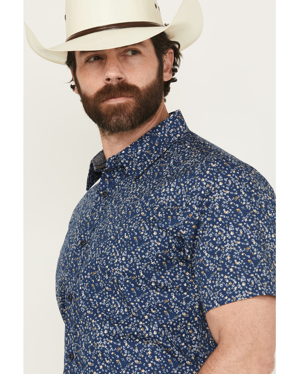 Image #2 - Cody James Men's Vanguard Floral Print Short Sleeve Button-Down Stretch Western Shirt, Navy, hi-res