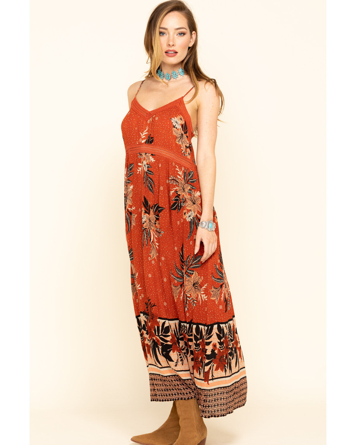 rust floral maxi dress