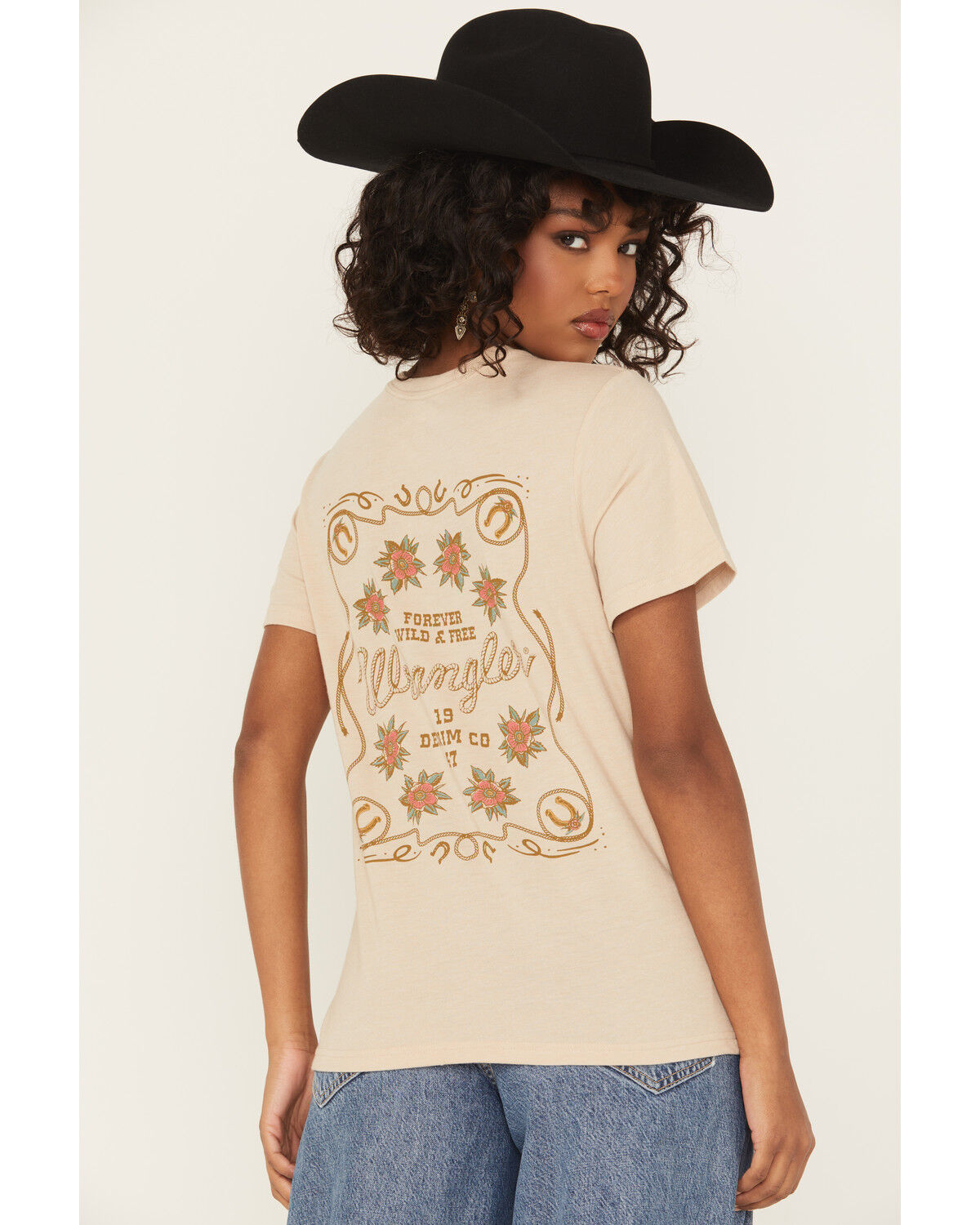 Wrangler Women's Logo Flower Short Sleeve Graphic Tee, Cream, hi-res