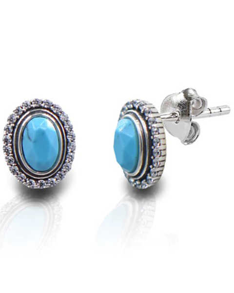 Kelly Herd Women's Western Turquoise Oval Earrings, Turquoise, hi-res