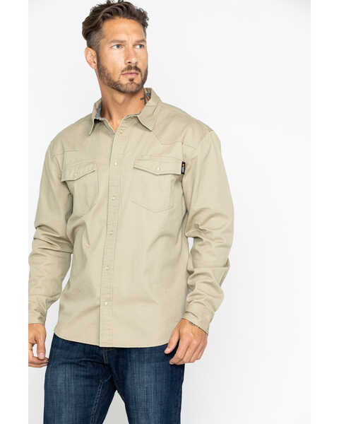 Image #1 - Hawx Men's Khaki Twill Snap Long Sleeve Western Work Shirt - Big , Beige/khaki, hi-res
