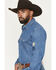 Image #2 - Wrangler X Coors Banquet Men's Embroidered Denim Long Sleeve Snap Western Shirt, Light Medium Wash, hi-res