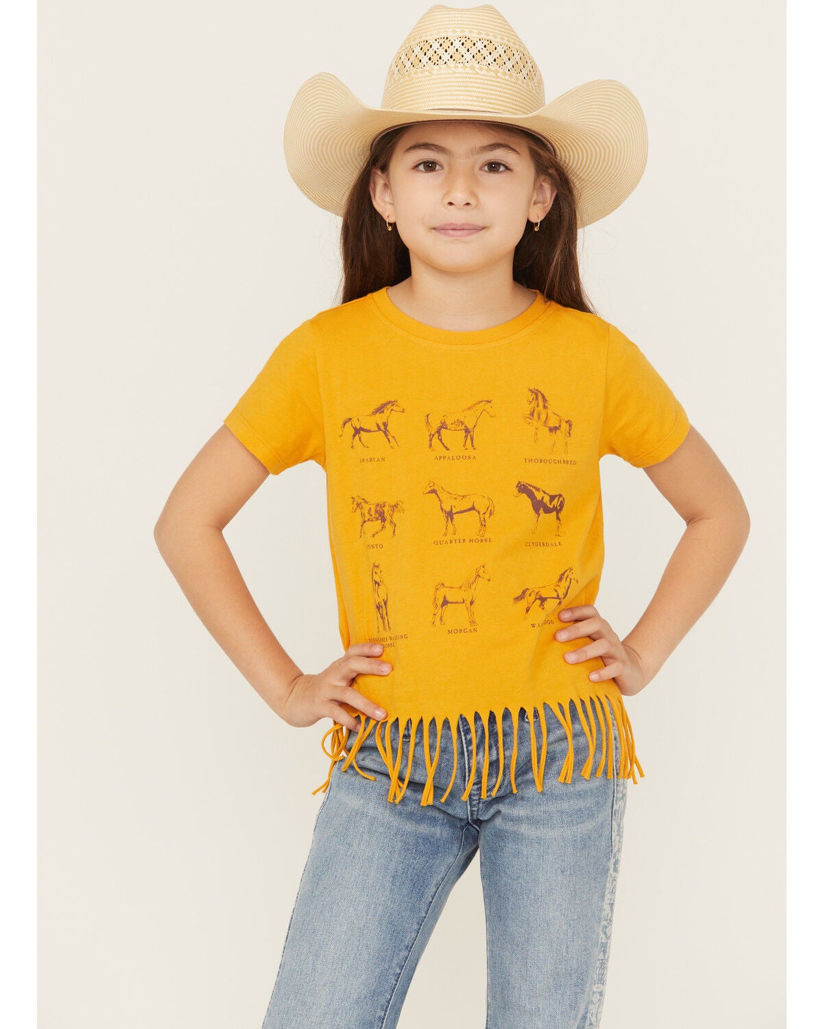 Shyanne Girls' Horse Breeds Short Sleeve T-Shirt, Gold, hi-res