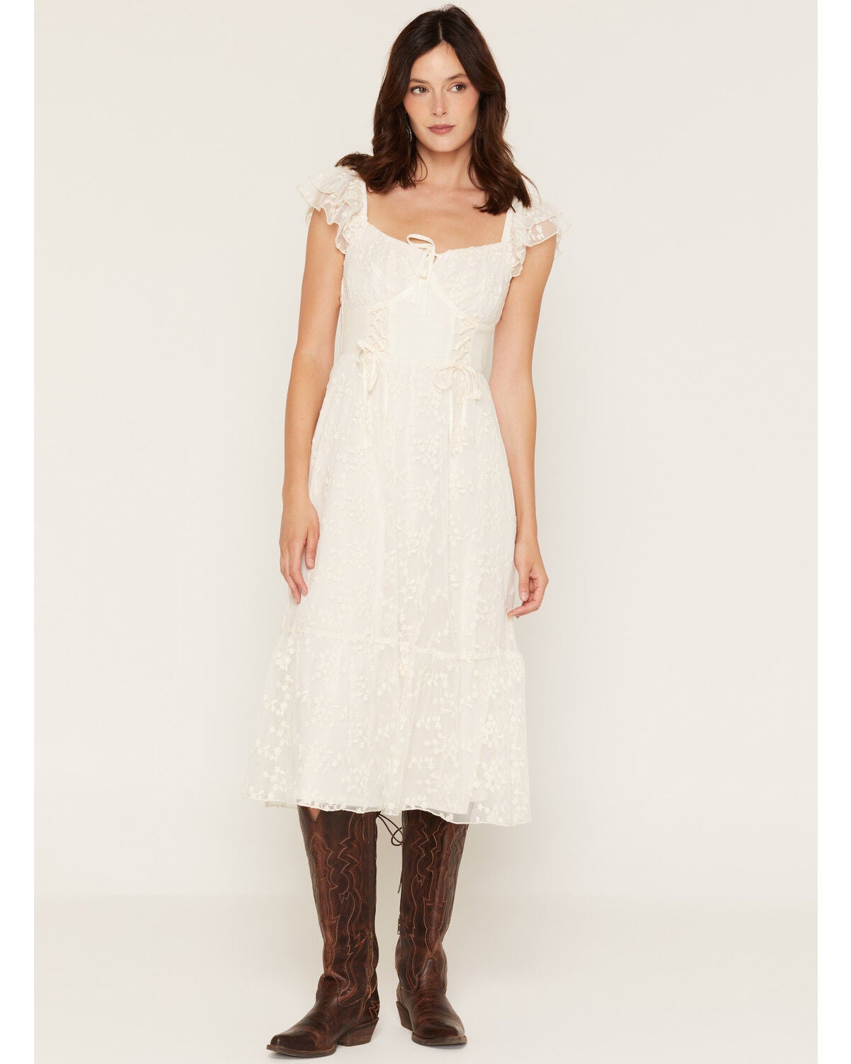 Image #1 - Ash & Violet Women's Corset Midi Dress, Ivory, hi-res
