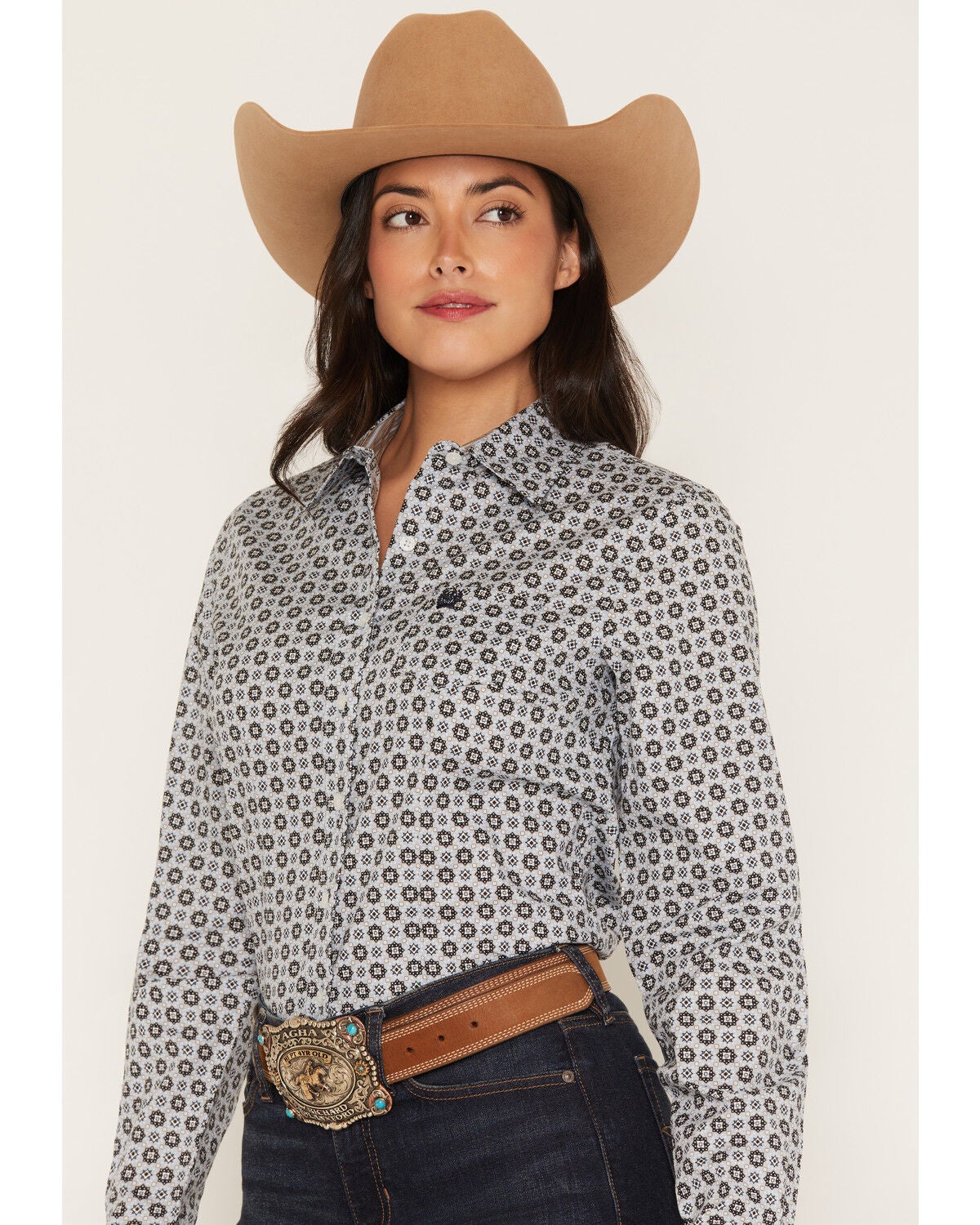 Image #2 - Cinch Women's Geo Print Long Sleeve Button-Down Western Shirt, Light Blue, hi-res