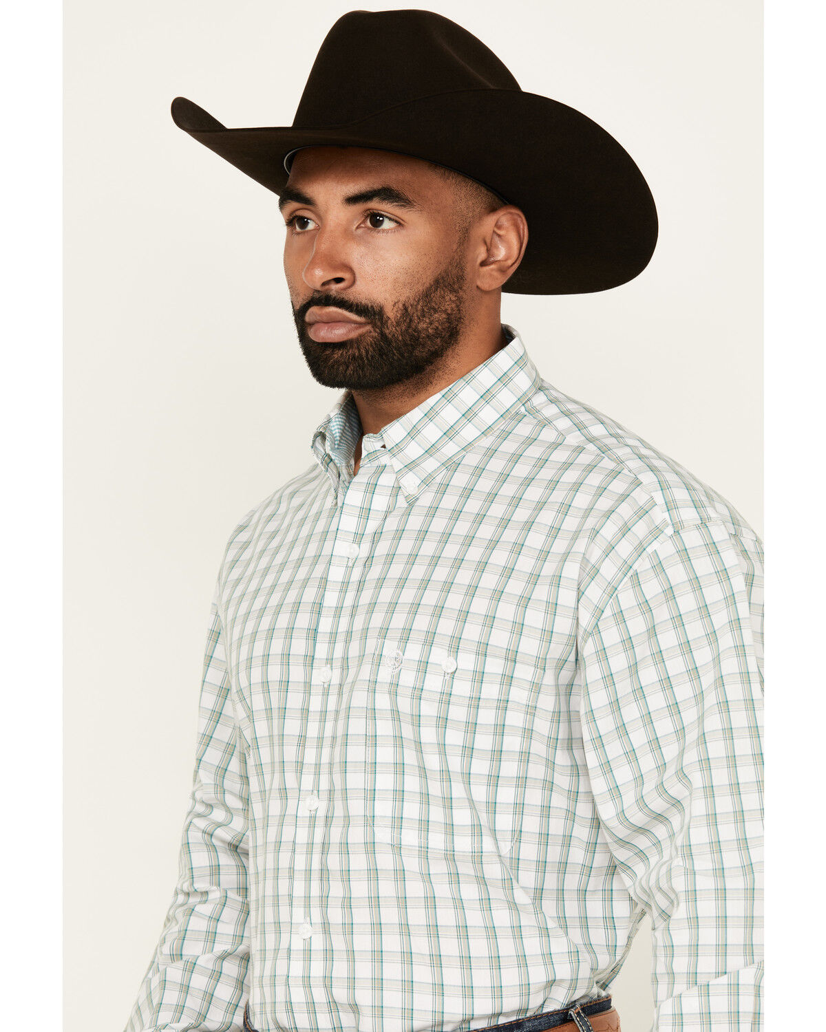 Image #2 - George Strait by Wrangler Men's Plaid Print Long Sleeve Button-Down Stretch Western Shirt, White, hi-res