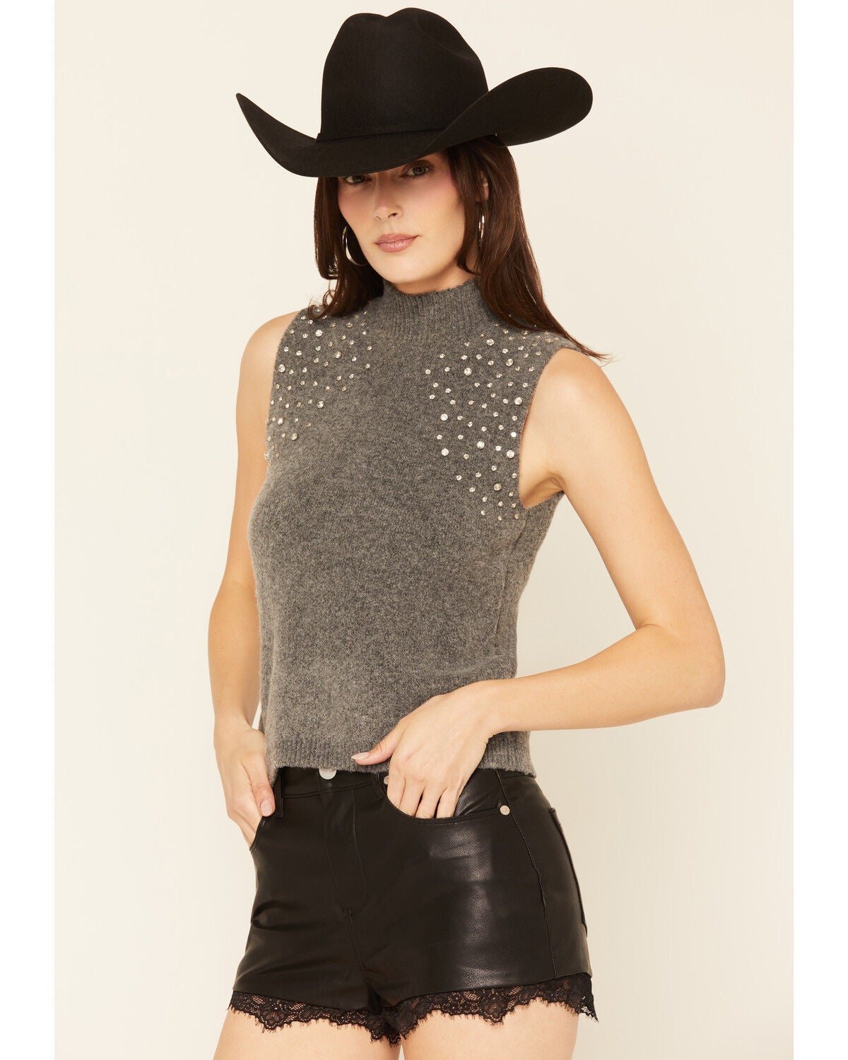 Image #1 - Sadie & Sage Women's Rhinestone Embellished Sweater Vest, Charcoal, hi-res