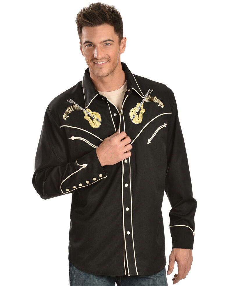 Scully Rock N Roll Guitar Embroidered Retro Western Shirt Big