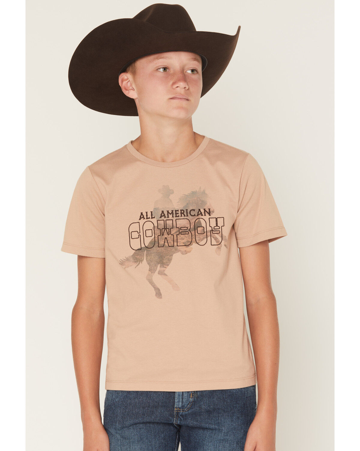 Image #1 - Sable Sky Boys' All American Cowboy Short Sleeve Graphic T-Shirt, Brown, hi-res