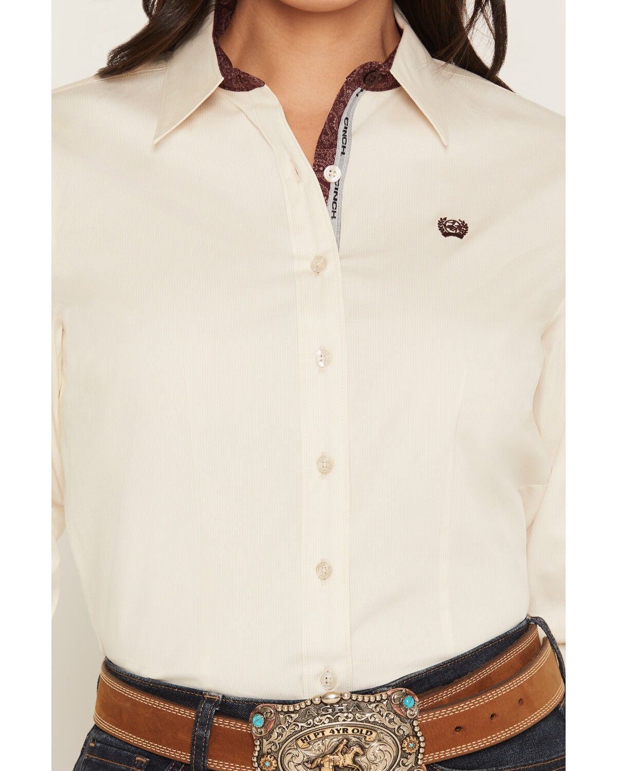 Image #3 - Cinch Women's Striped Long Sleeve Button-Down Western Shirt, Cream, hi-res