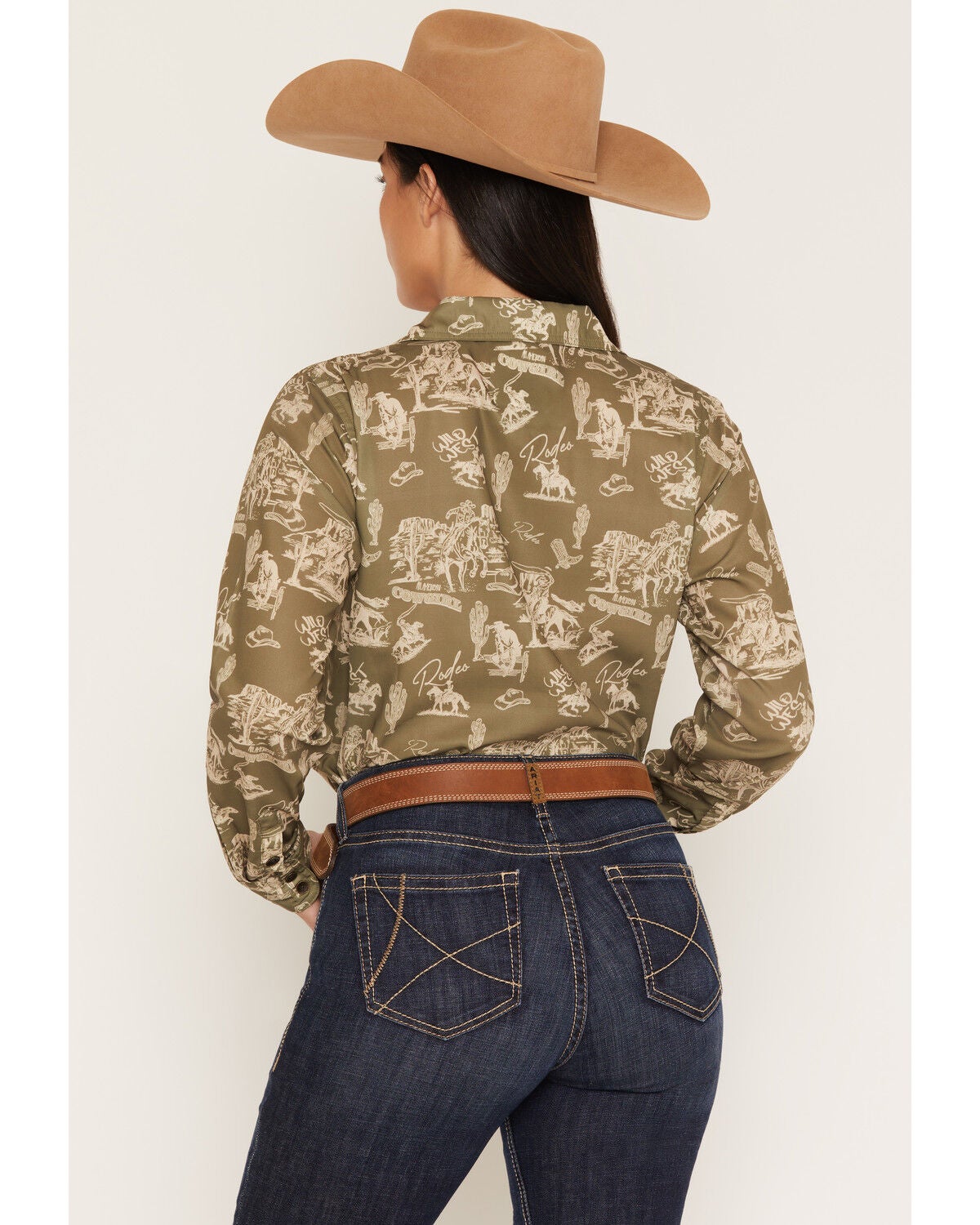 Image #4 - Ariat Women's Homestyle Rodeo Conversational Print Long Sleeve Button-Down Western Shirt, Moss Green, hi-res