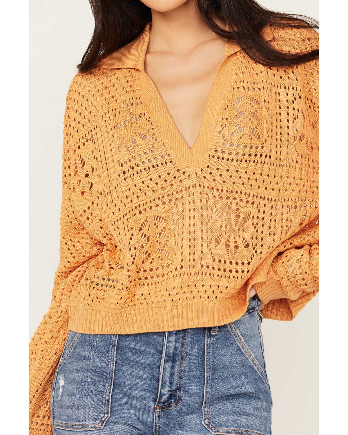 Image #3 - Revel Women's Open Weave Sweater, Orange, hi-res