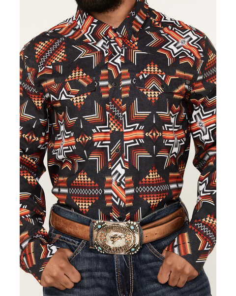 Image #3 - Rock & Roll Denim Men's Tek Southwestern Print Long Sleeve Snap Western Shirt , Black, hi-res