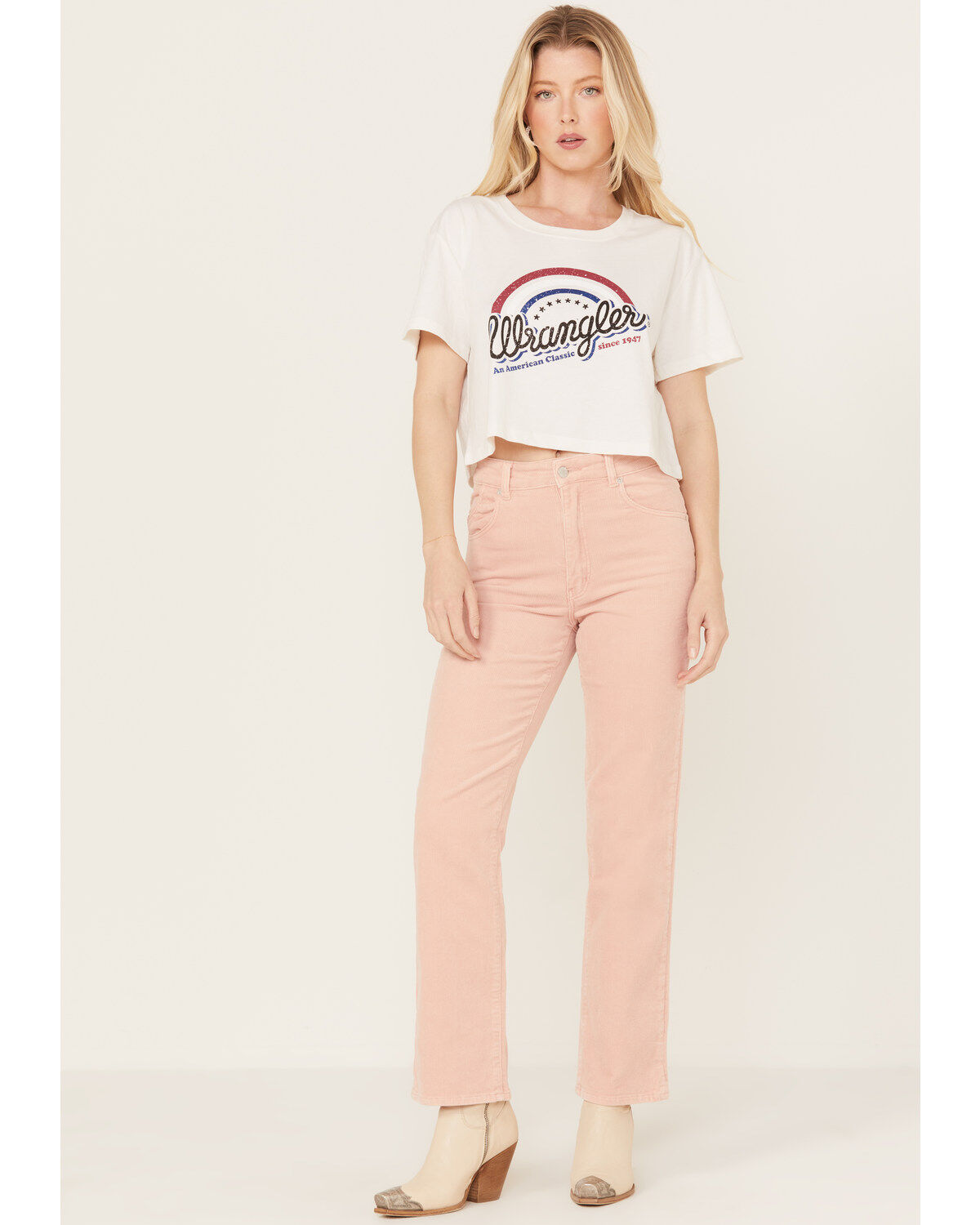 Image #2 - Wrangler Women's Cropped Short Sleeve Logo Graphic Tee, White, hi-res