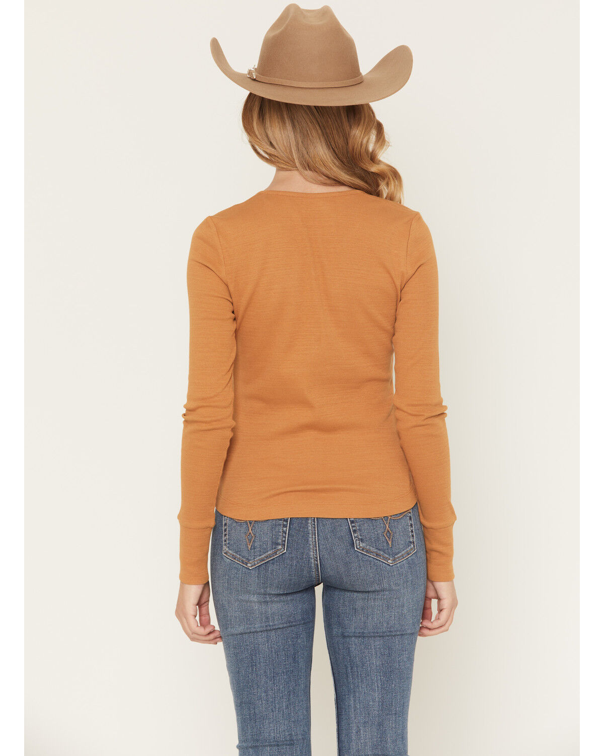 Image #4 - Shyanne Women's Solid Ribbed Long Sleeve 1/4 Button-Down Tee, Pecan, hi-res